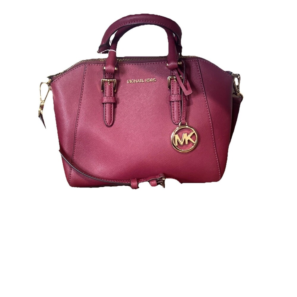 Michael Kors Ciara Saffiano Leather Raspberry Pink Satchel Crossbody Versatile - Picture 1 of 16